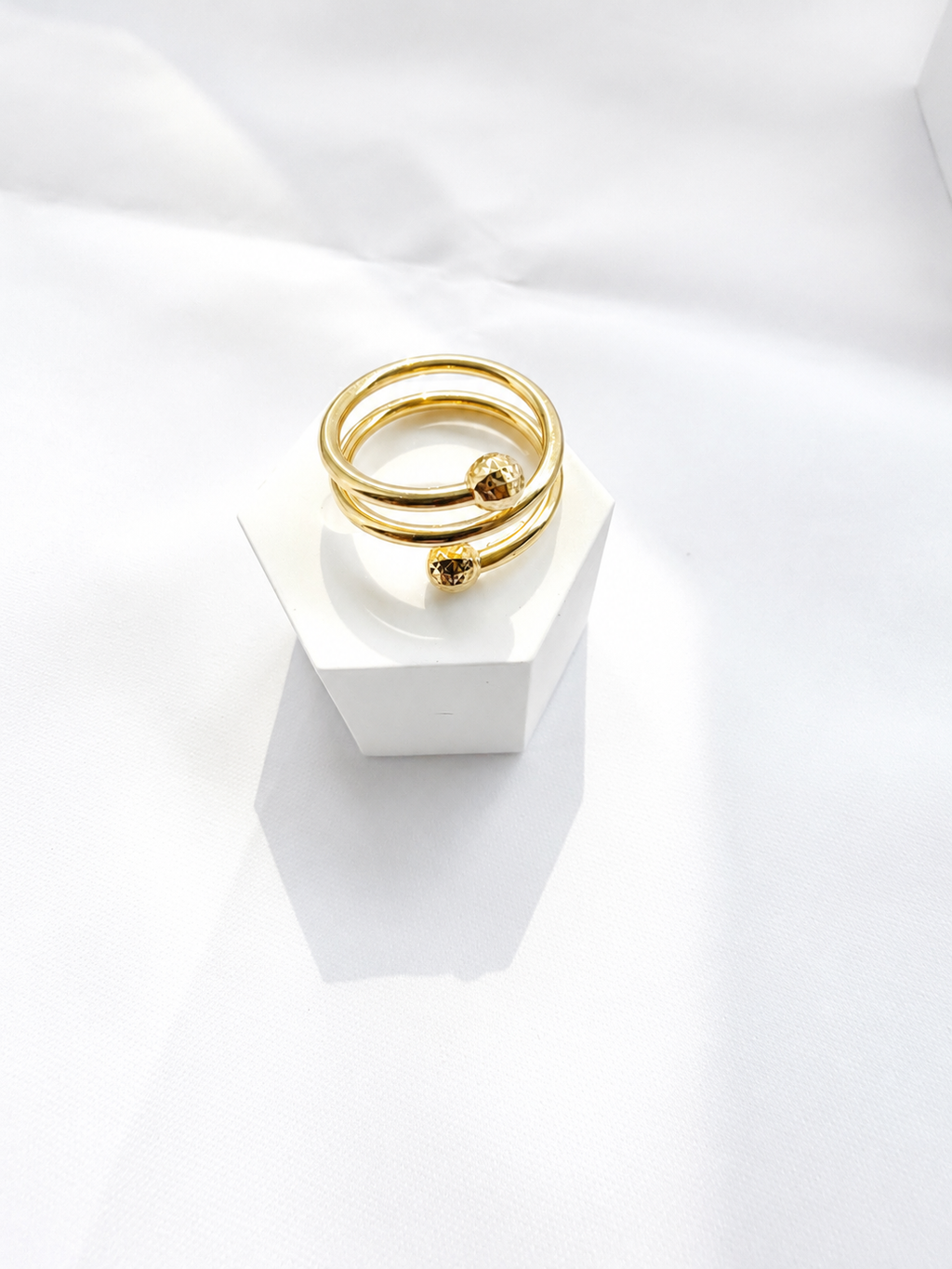 18K Solid Gold Double Wrap Beaded Ring