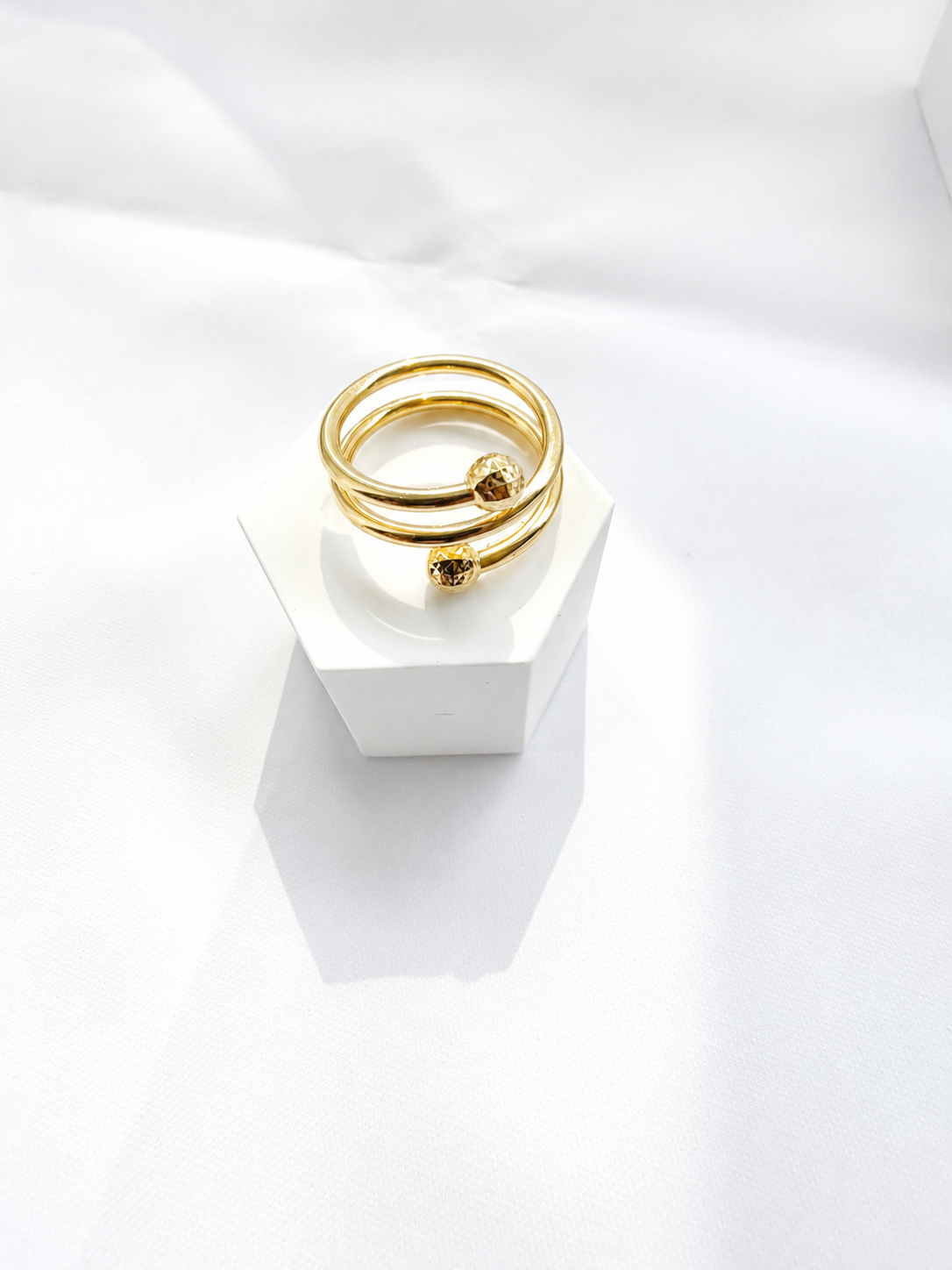 18K Solid Gold Double Wrap Beaded Ring