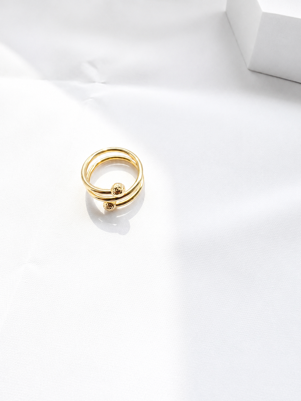 18K Solid Gold Double Wrap Beaded Ring