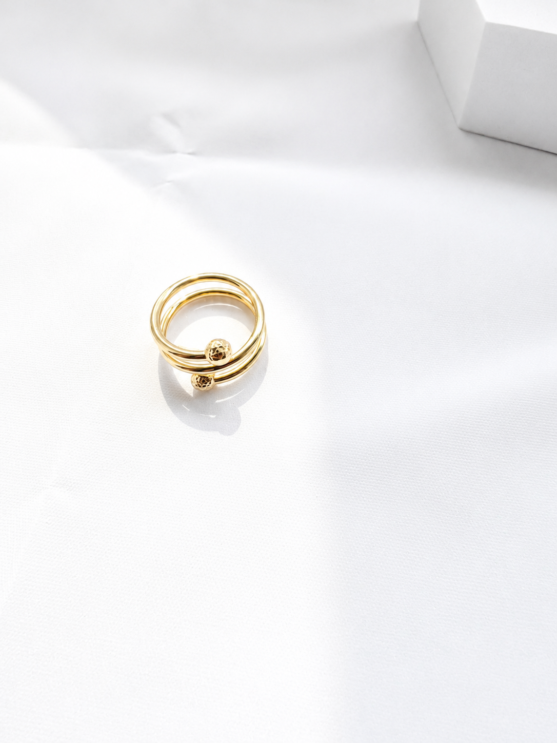 18K Solid Gold Double Wrap Beaded Ring