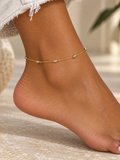 18K Solid Gold Two-Tone Beaded Station Anklets