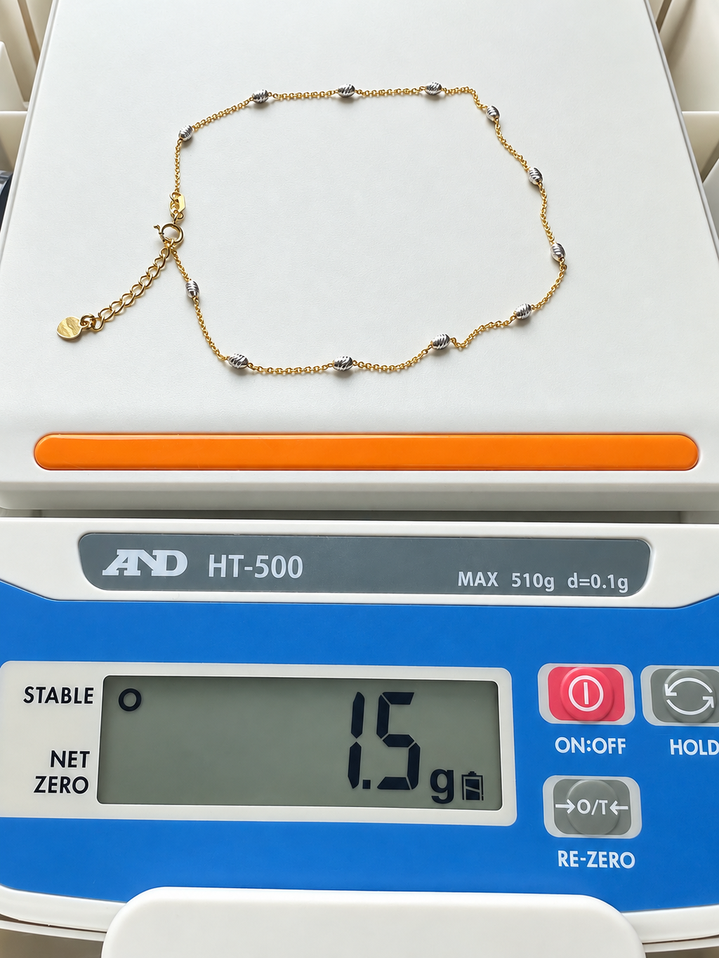 18K Solid Gold Two-Tone Beaded Station Anklets