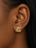 18K Solid Gold Double C Stud Earrings