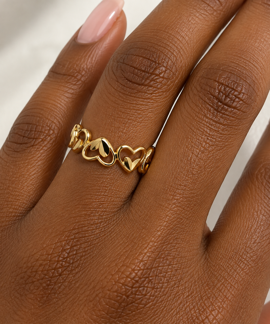 18K Solid Gold Heart Link Ring