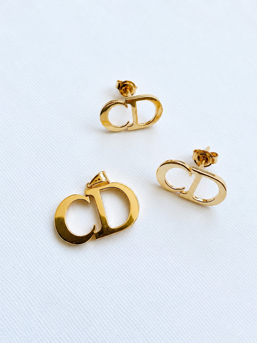 18K Solid Gold CD Earrings & Pendant Set