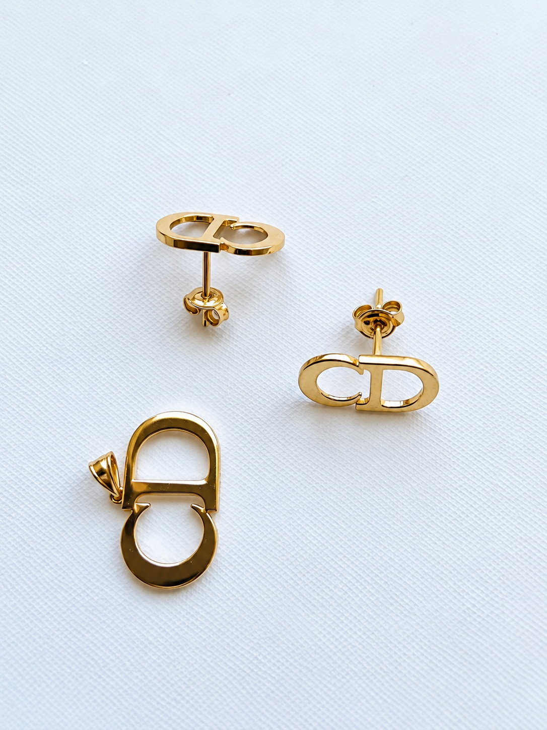18K Solid Gold CD Earrings & Pendant Set