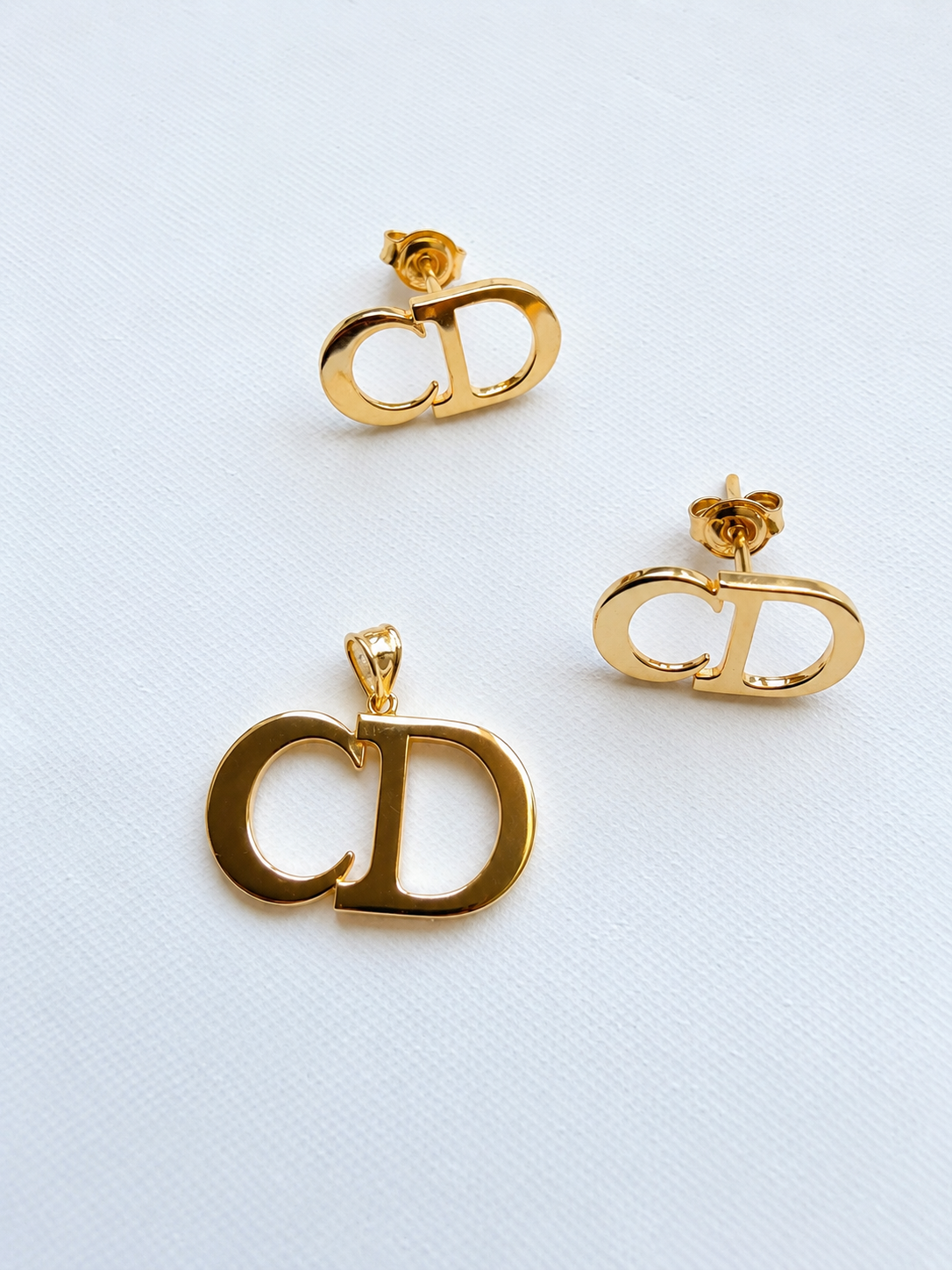 18K Solid Gold CD Earrings & Pendant Set