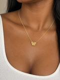 18K Solid Gold Diamond-Cut Butterfly Necklace