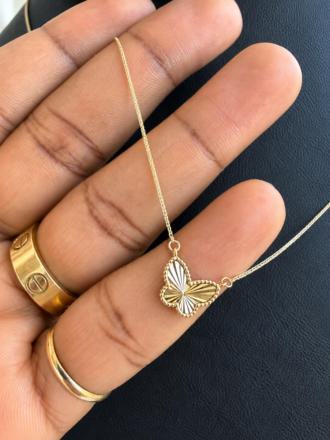 18K Solid Gold Diamond-Cut Butterfly Necklace