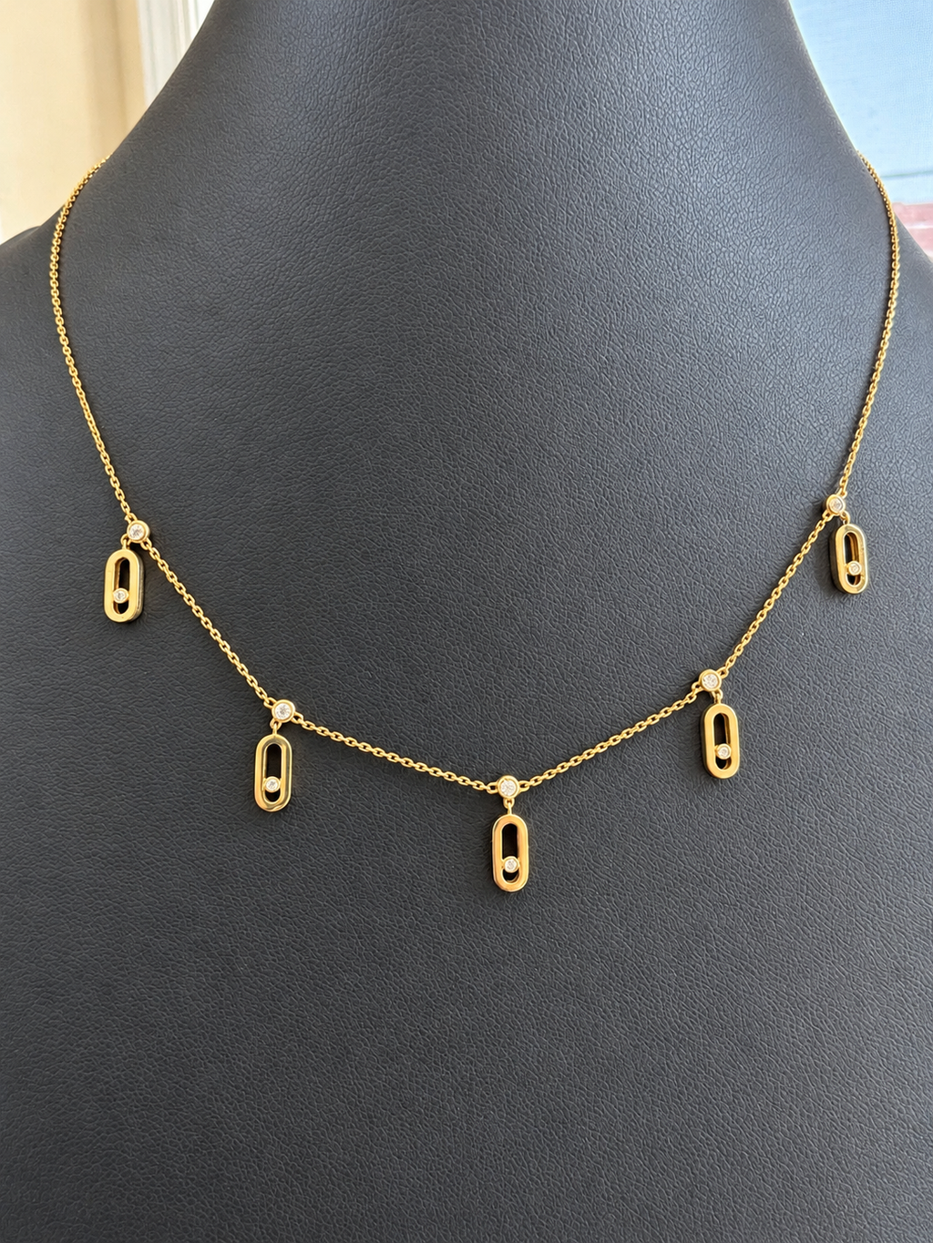 18K Solid Gold Five-Charm Diamond Accent Necklace