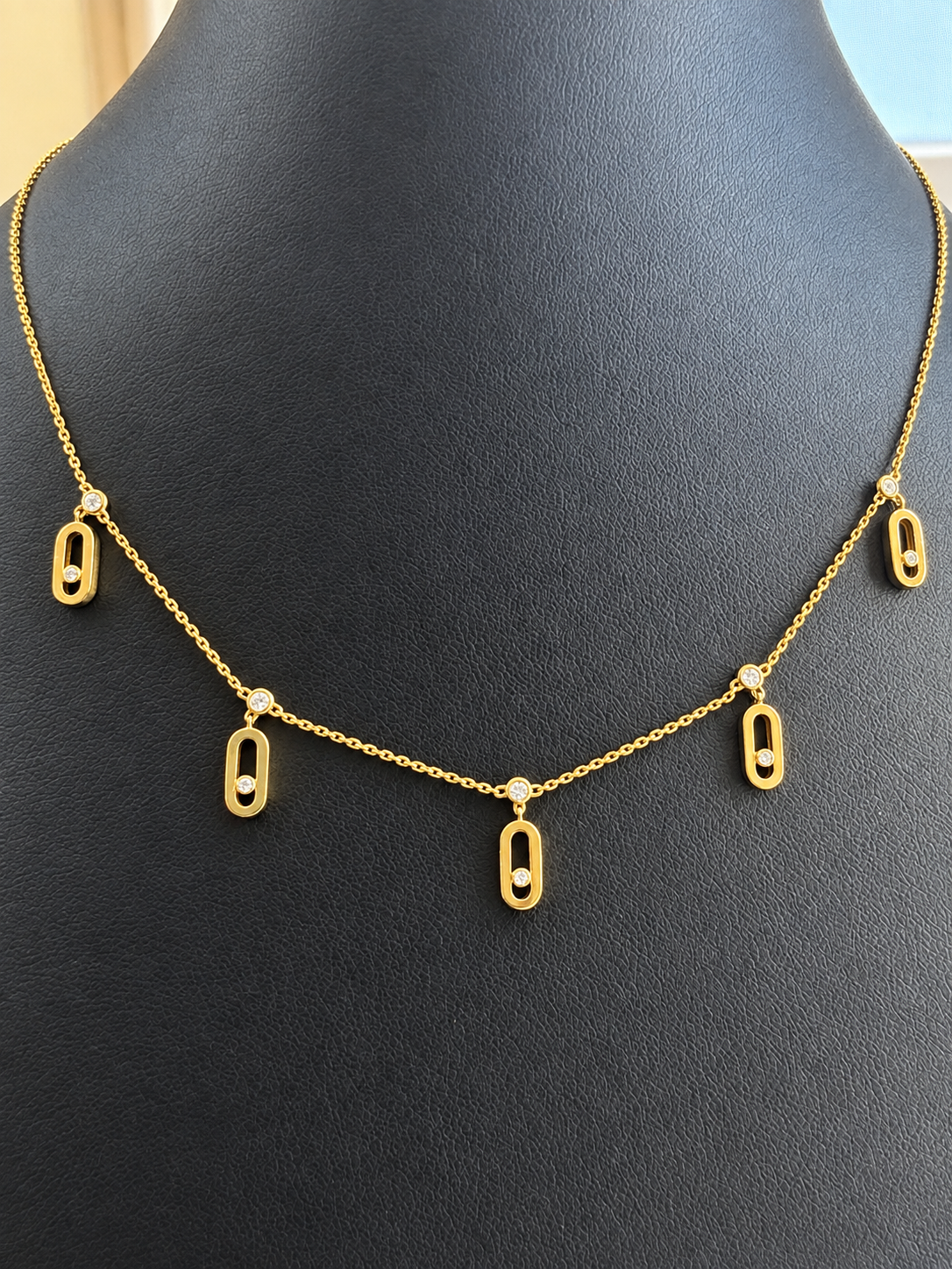 18K Solid Gold Five-Charm Diamond Accent Necklace