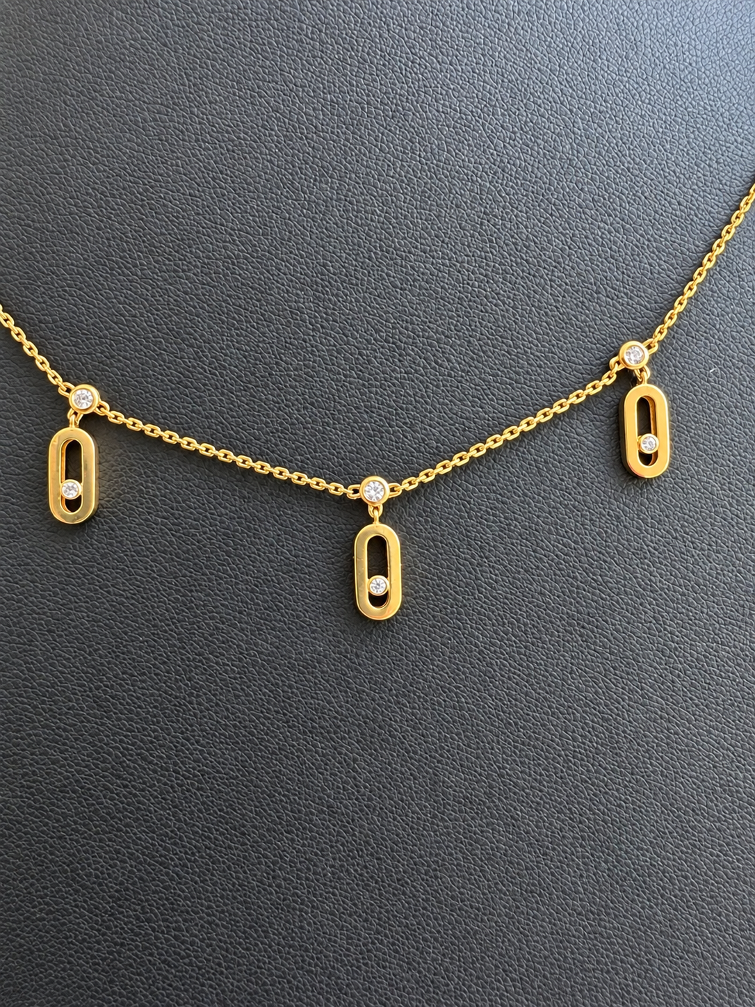 18K Solid Gold Five-Charm Diamond Accent Necklace