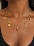 18K Solid Gold Five-Charm Diamond Accent Necklace