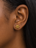 21K Solid Gold Star Diamond-Cut Stud Earrings