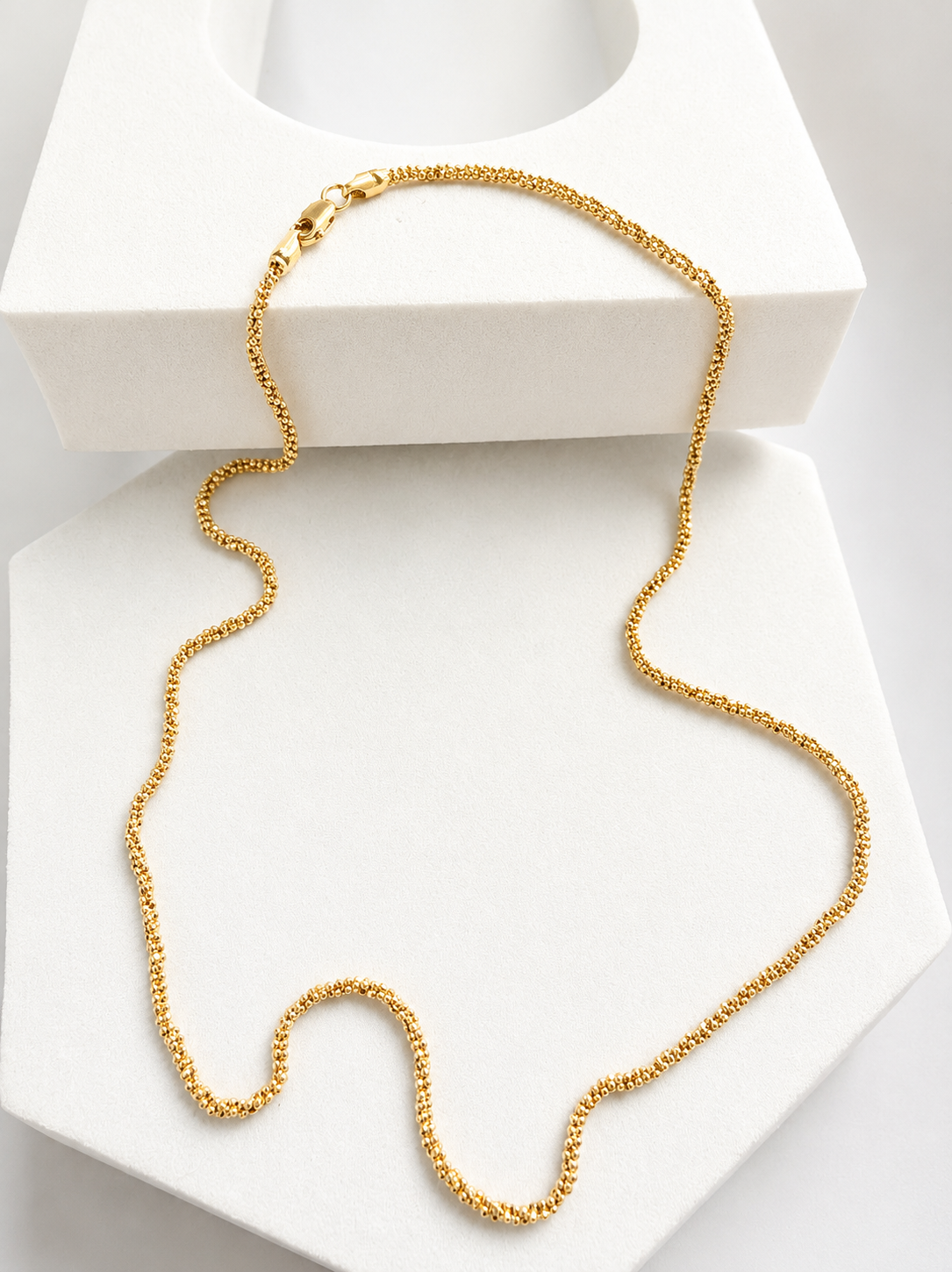 18K Solid Gold Popcorn Chain Necklace
