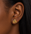 21K Solid Gold Diamond-Cut Heart Stud Earrings