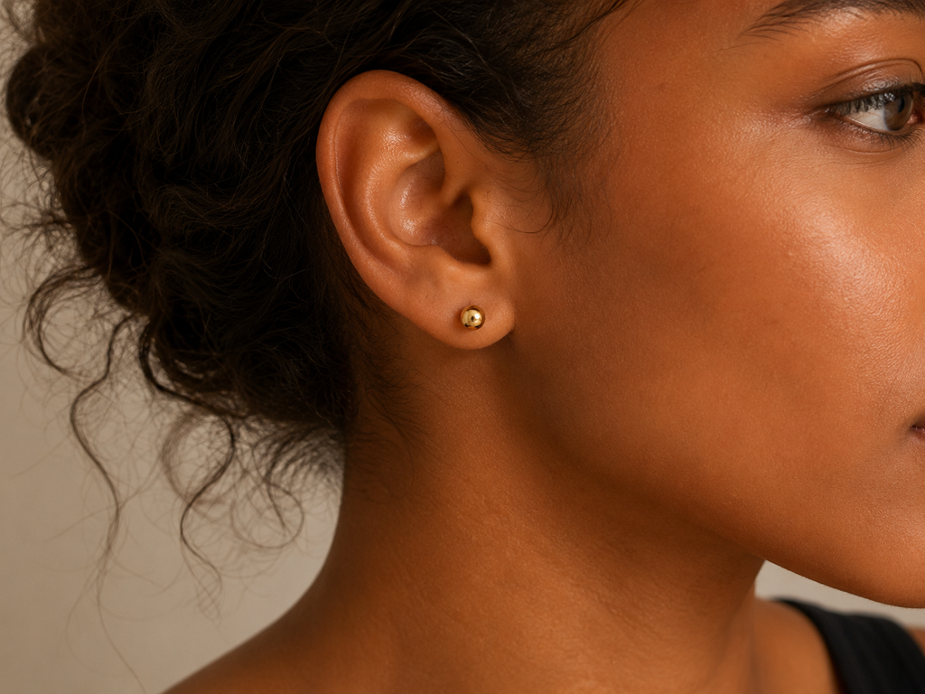 18K Solid Gold Ball Stud Earrings