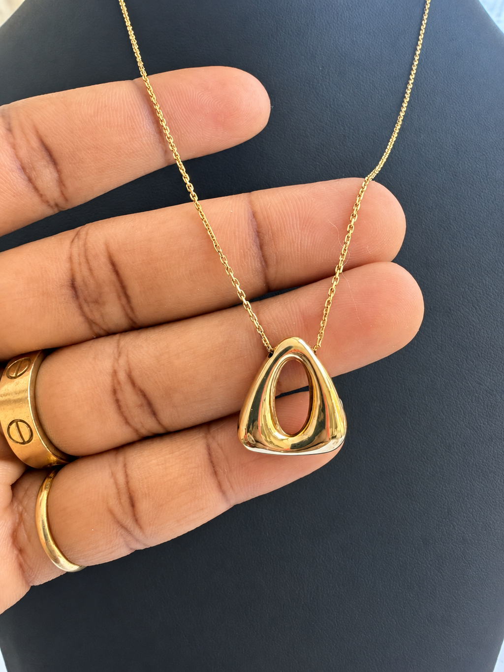 18K Soild Gold Open Teardrop Pendant Necklace