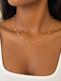 18K Solid Gold Beaded Station Necklace