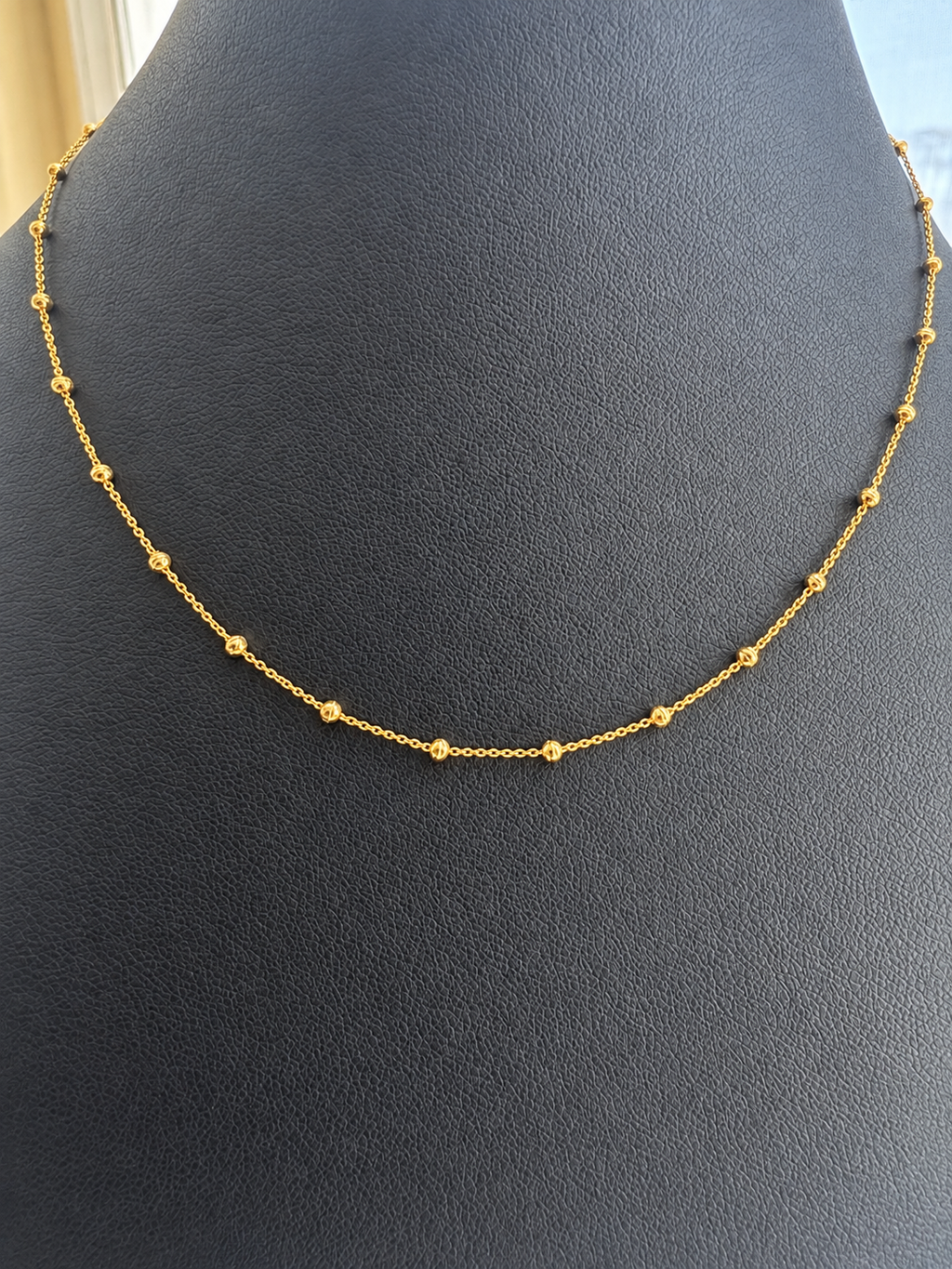 18K Solid Gold Beaded Station Necklace
