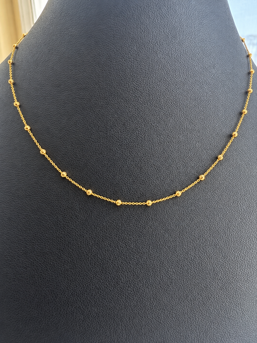 18K Solid Gold Beaded Station Necklace