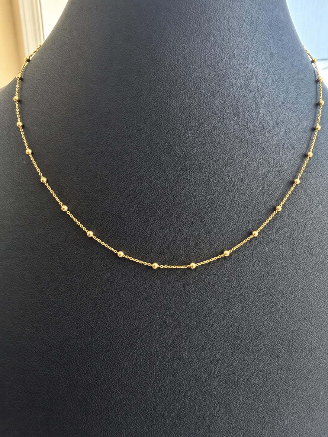 18K Solid Gold Beaded Station Necklace