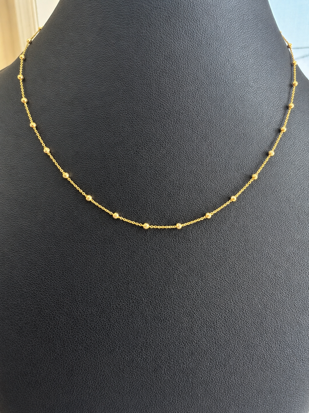 18K Solid Gold Beaded Station Necklace