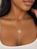 18K Solid Gold Floral Diamond-Shaped Pendant Necklace