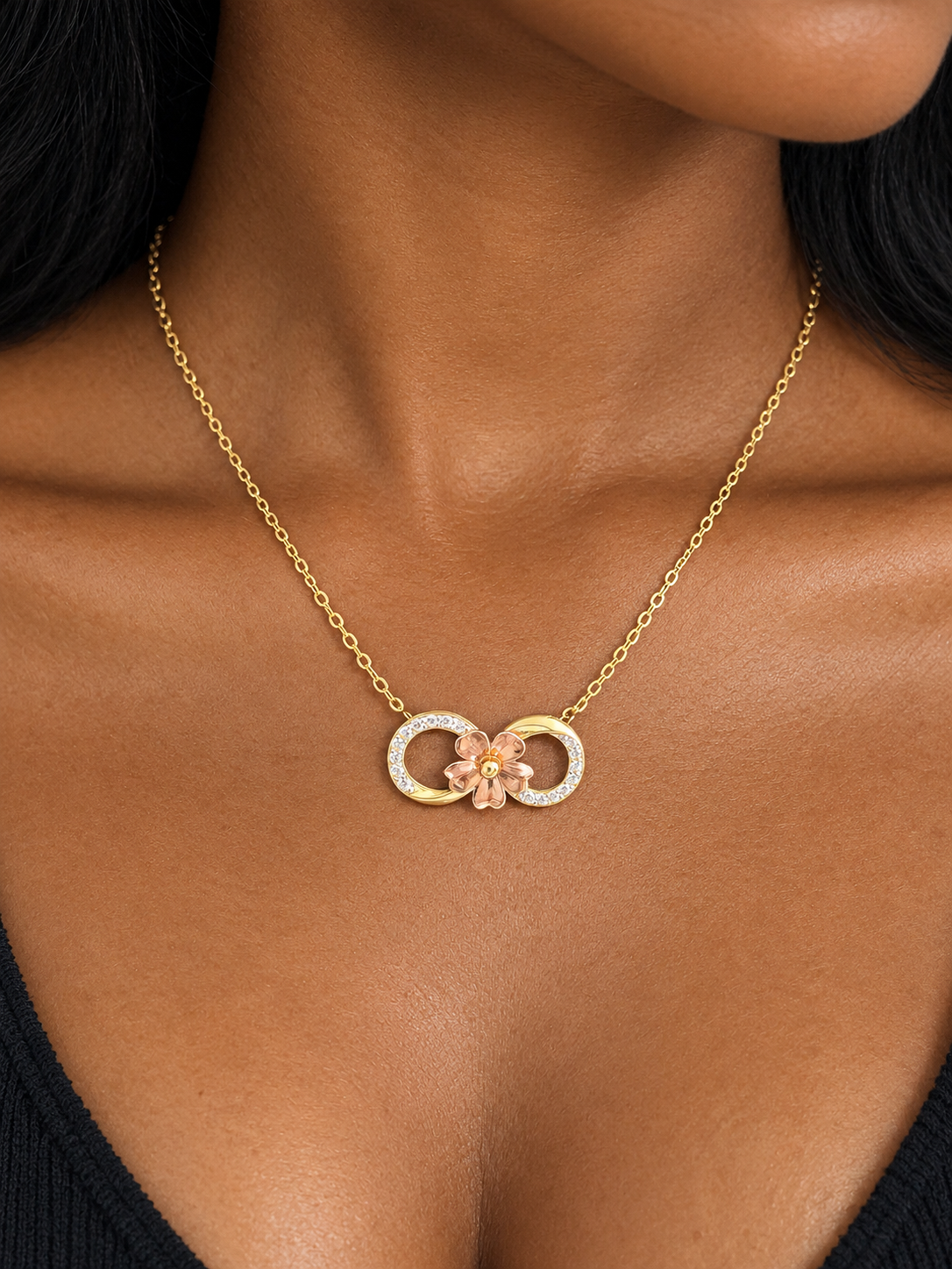 18K Solid Gold Dainty Infinity Bloom Necklace
