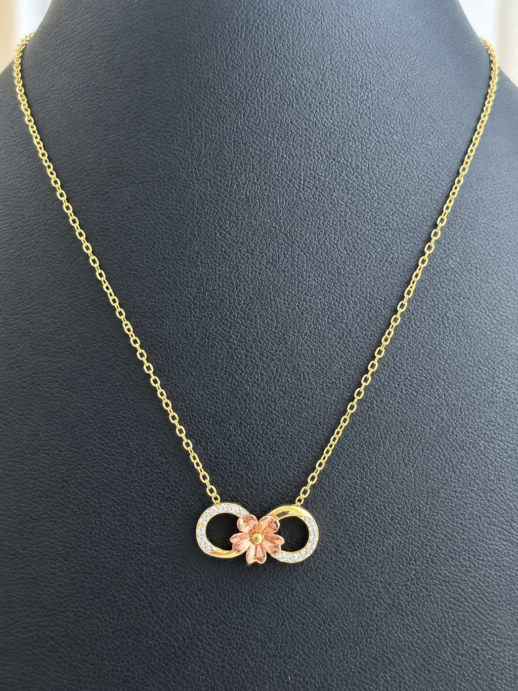 18K Solid Gold Dainty Infinity Bloom Necklace