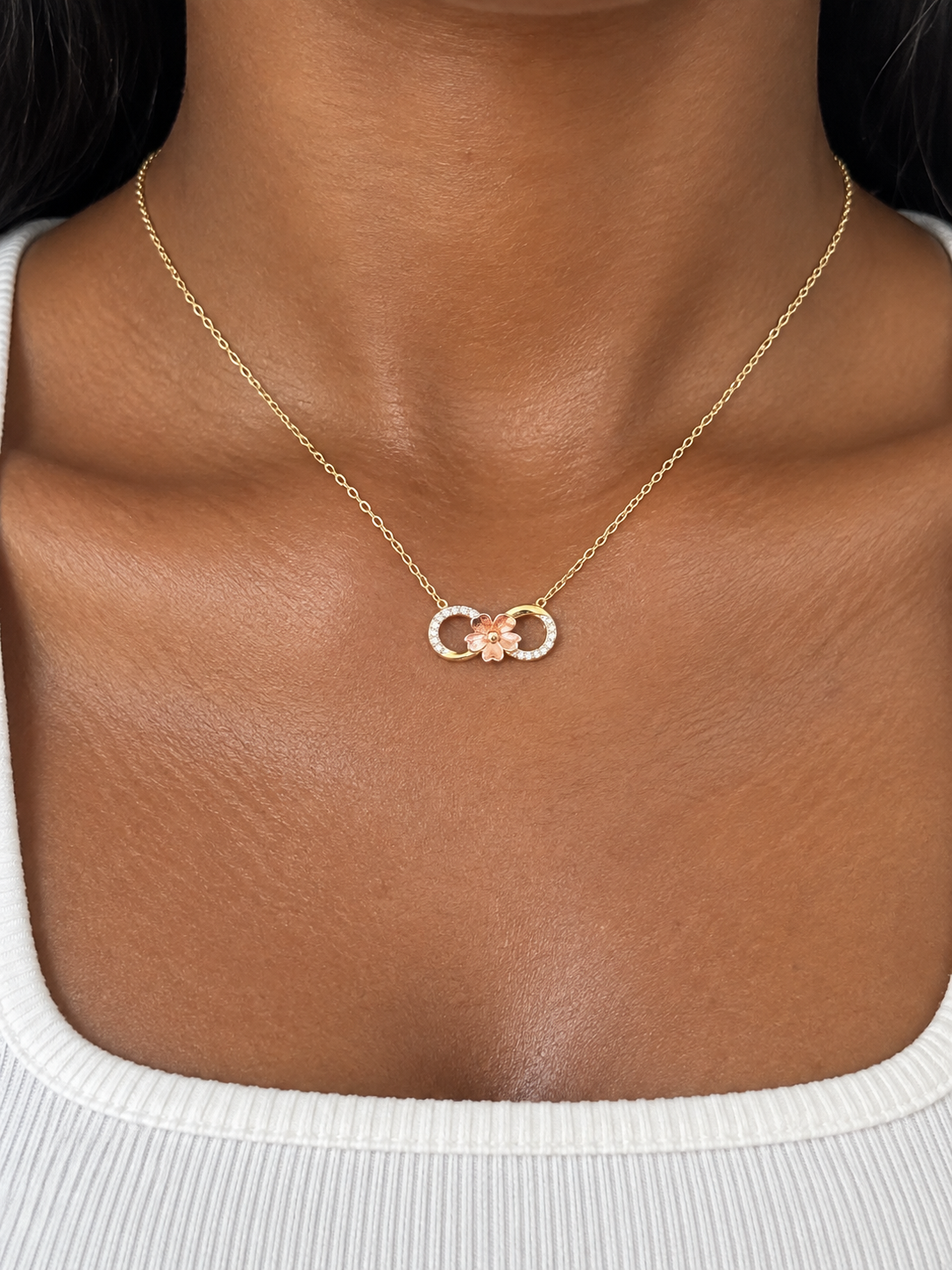 18K Solid Gold Dainty Infinity Bloom Necklace