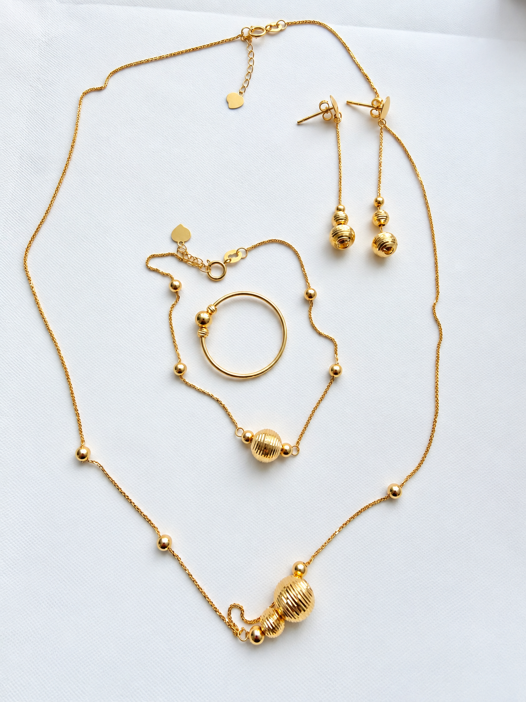 18K Solid Gold Dainty Beaded Jewelry Set