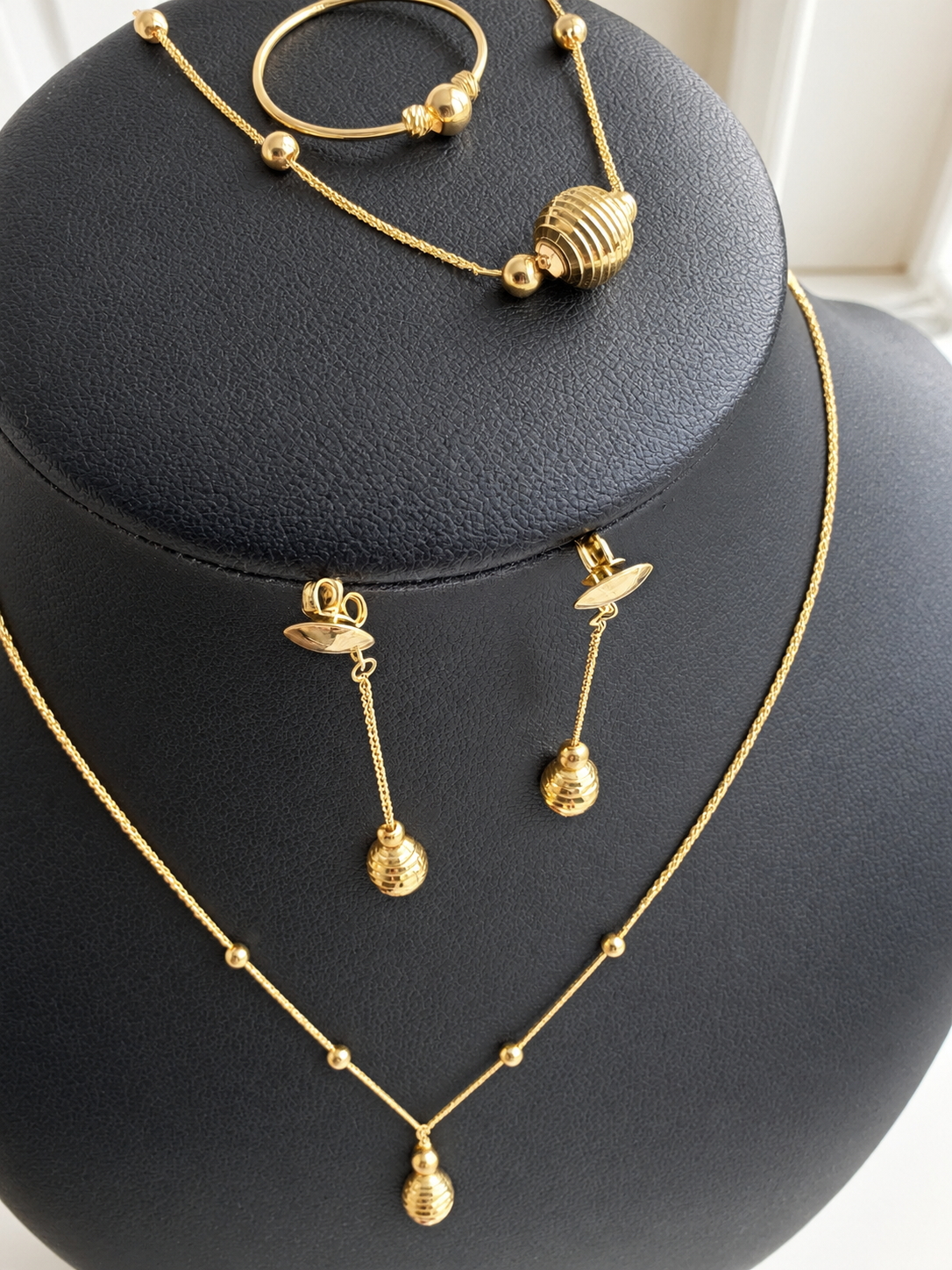 18K Solid Gold Dainty Beaded Jewelry Set