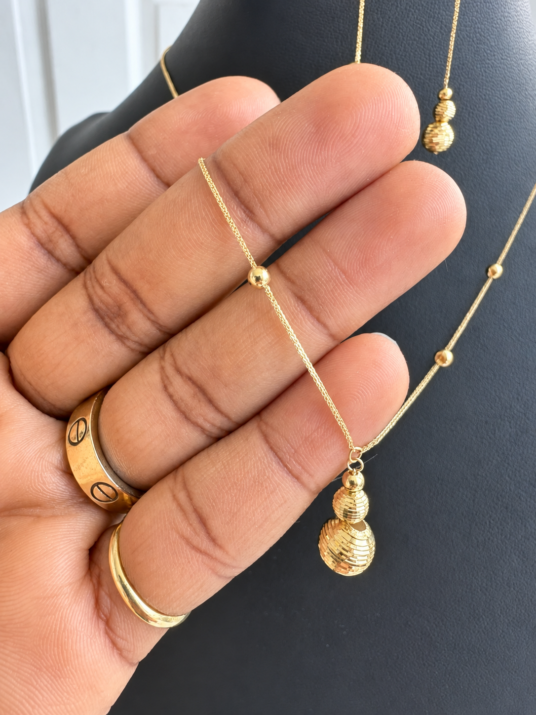 18K Solid Gold Dainty Beaded Jewelry Set