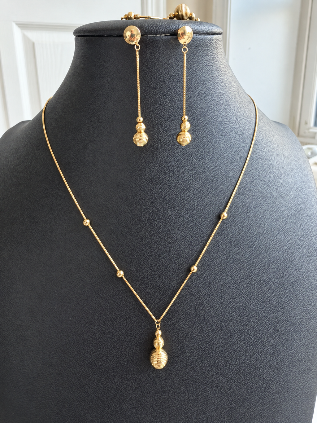 18K Solid Gold Dainty Beaded Jewelry Set