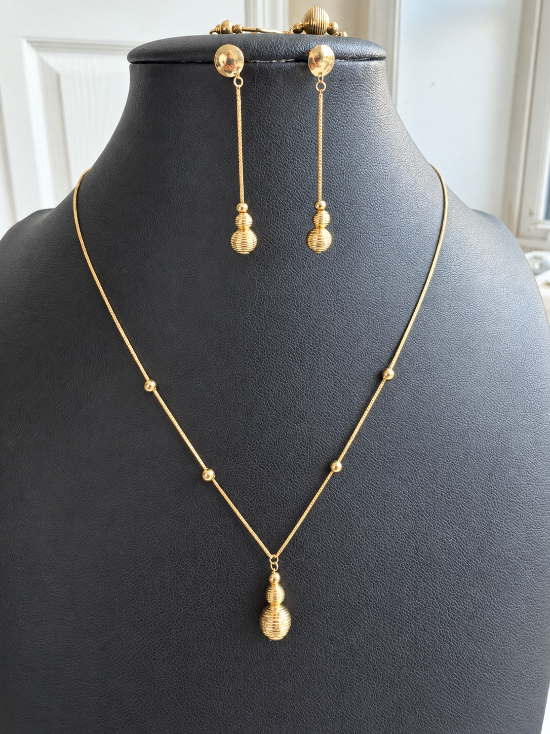 18K Solid Gold Dainty Beaded Jewelry Set