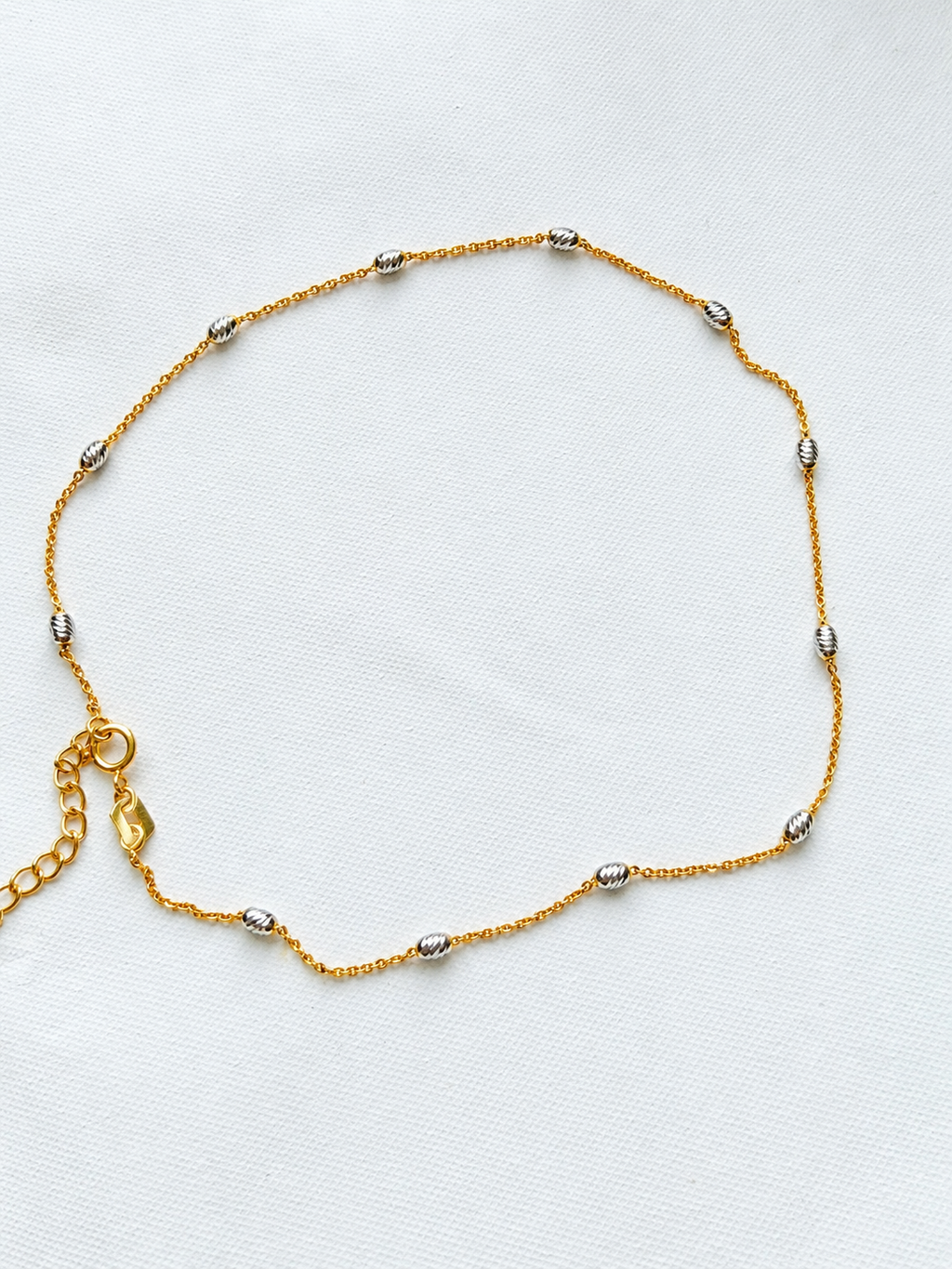 18K Solid Gold Two-Tone Beaded Station Anklets