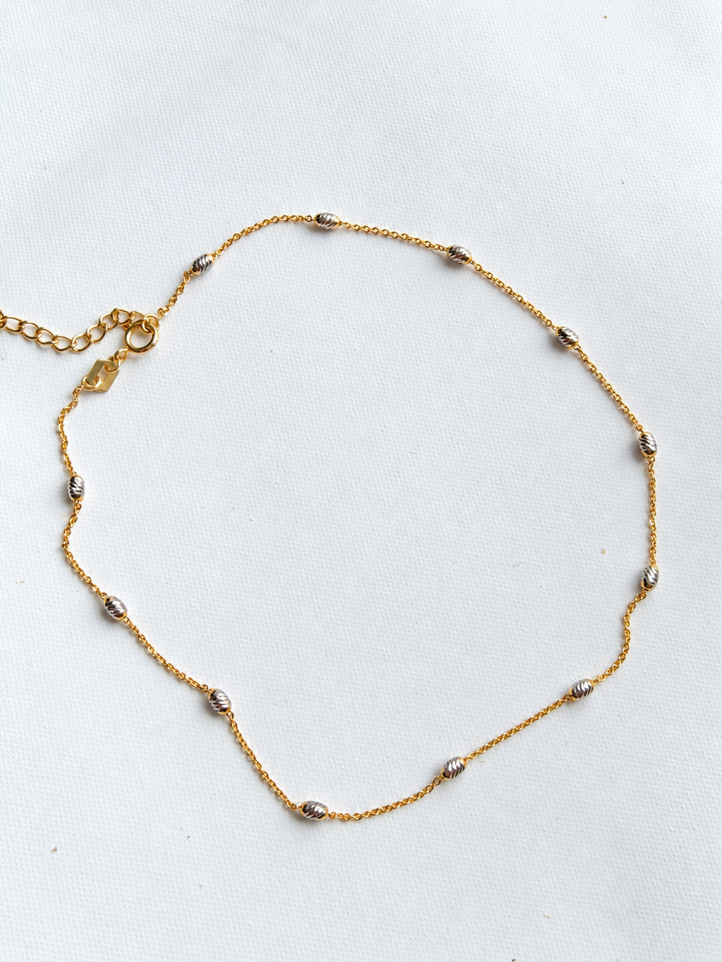 18K Solid Gold Two-Tone Beaded Station Anklets