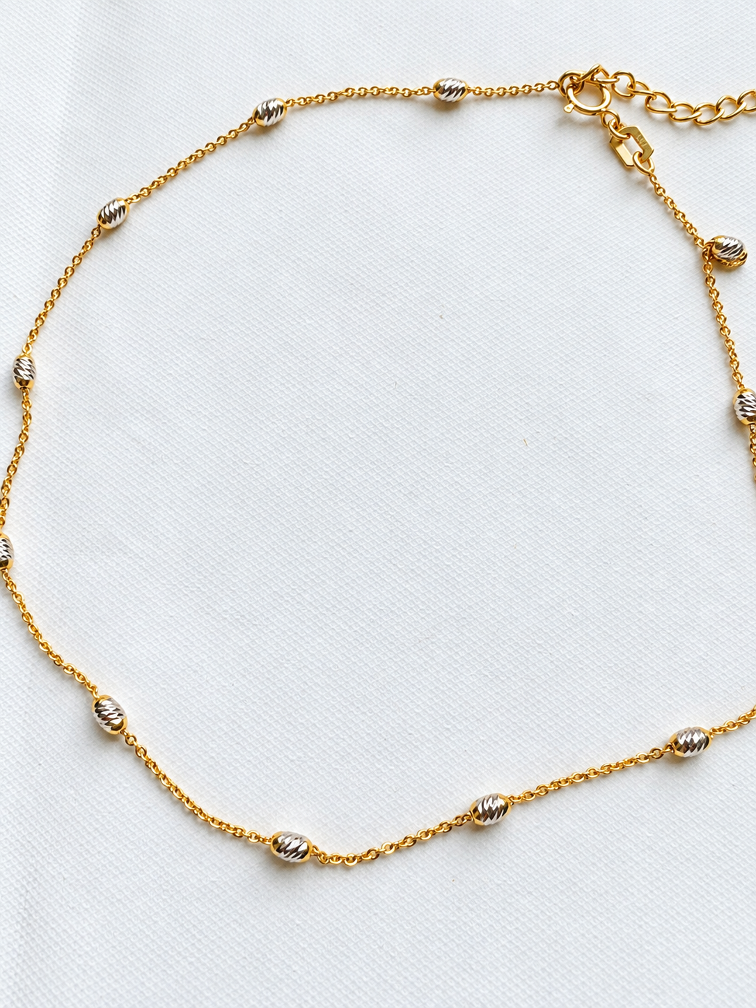 18K Solid Gold Two-Tone Beaded Station Anklets