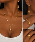 18K Solid Gold Dainty Beaded Jewelry Set