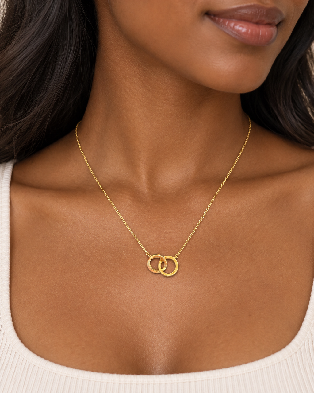 18K Solid Gold Interlocking Double Circle Necklace