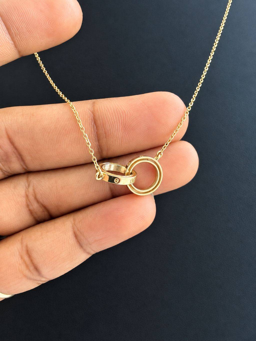 18K Solid Gold Interlocking Double Circle Necklace