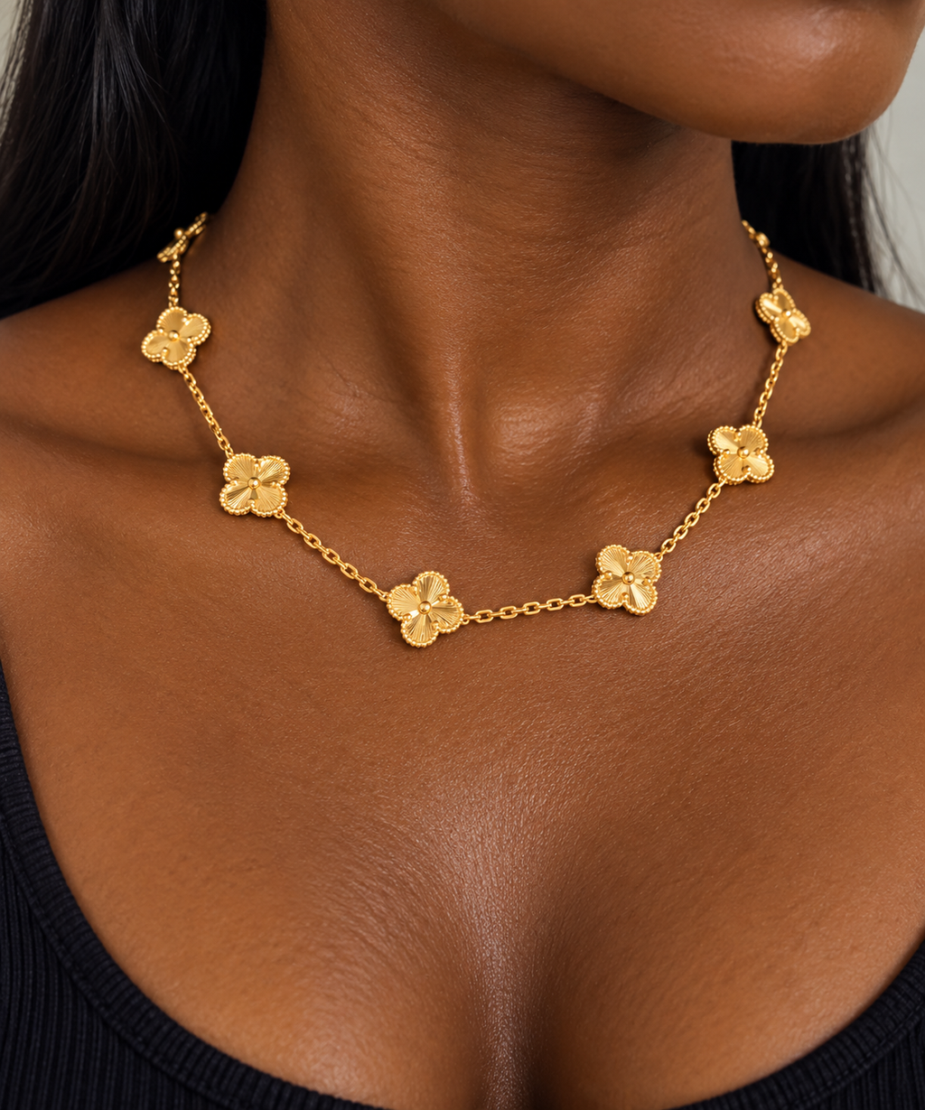18K Solid Gold 10-Motifs Clover Necklace