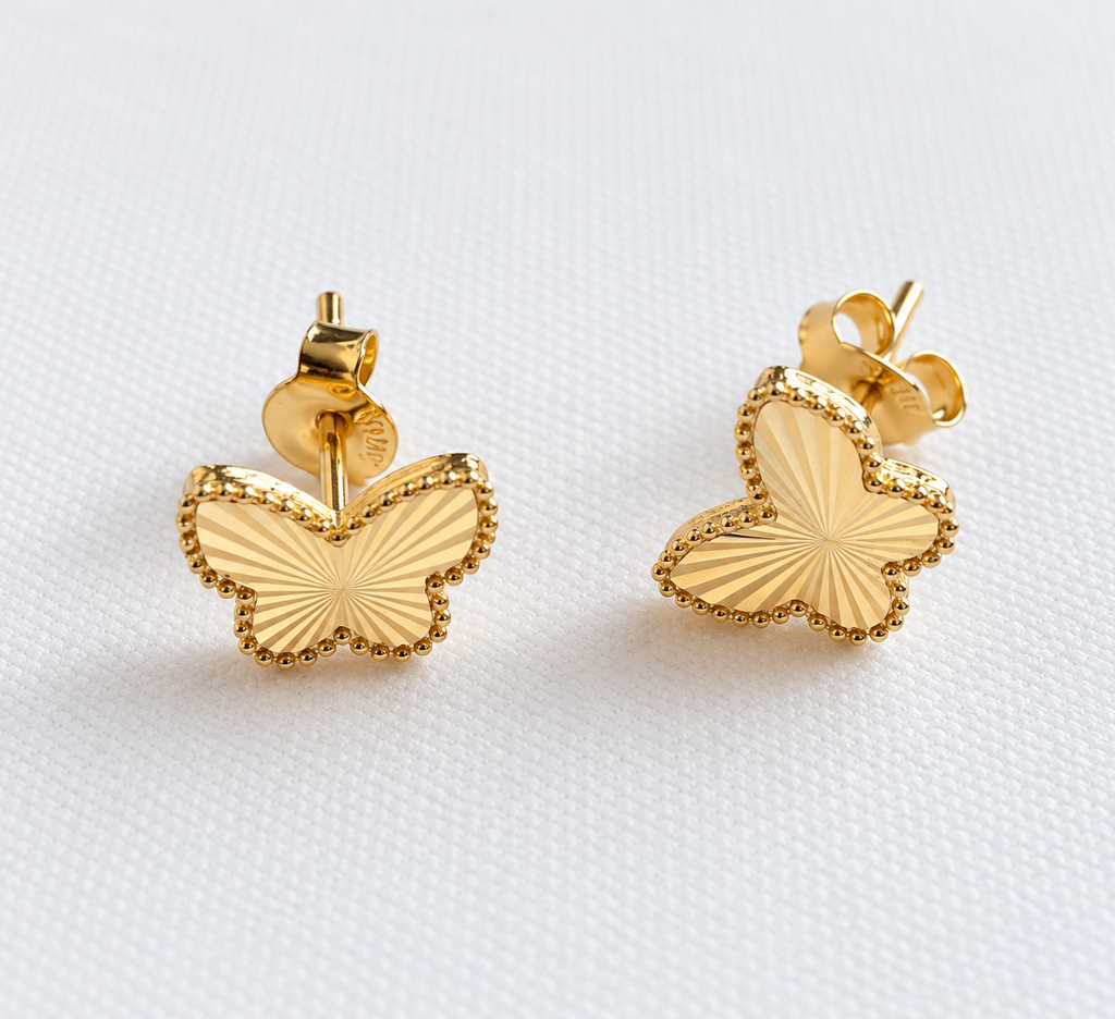 18K Solid Gold Butterfly Stud Earrings