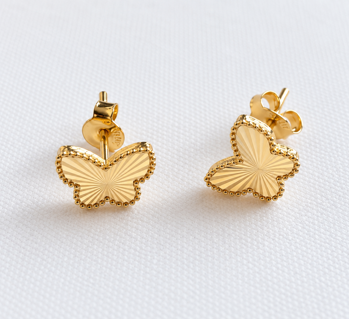 18K Solid Gold Butterfly Stud Earrings