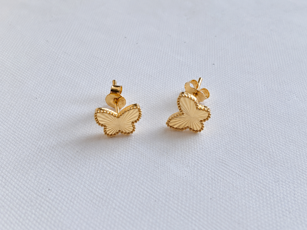 18K Solid Gold Butterfly Stud Earrings