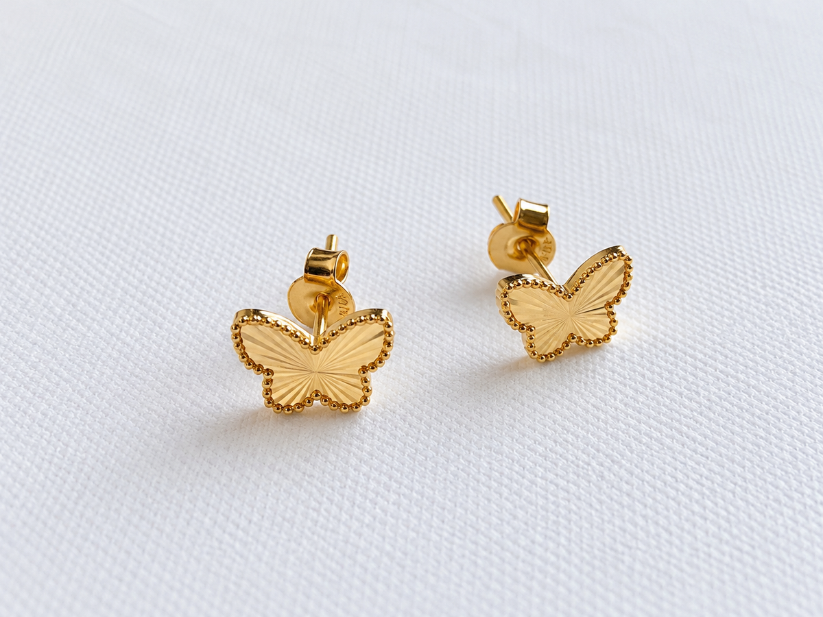 18K Solid Gold Butterfly Stud Earrings