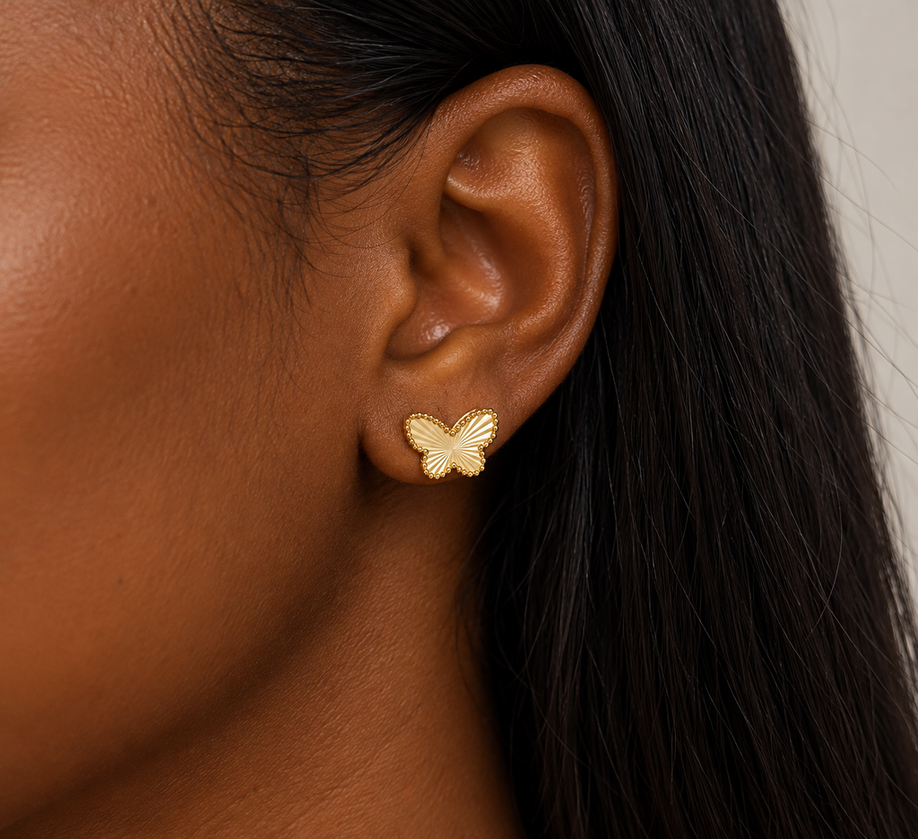 18K Solid Gold Butterfly Stud Earrings