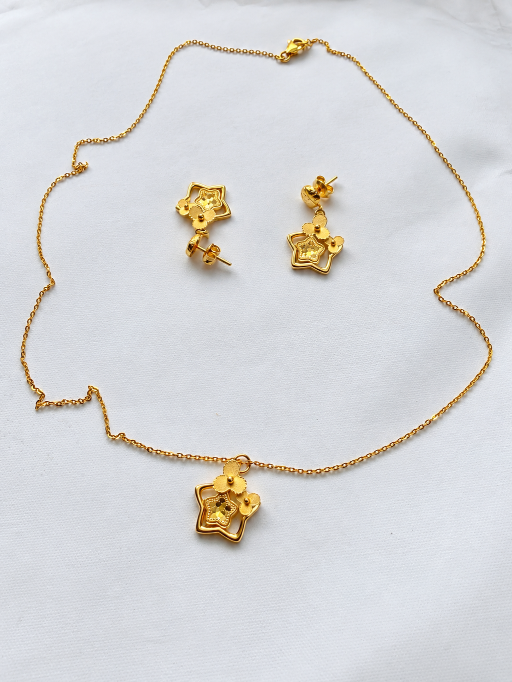 21K Solid Gold Star & Floral Jewelry Set
