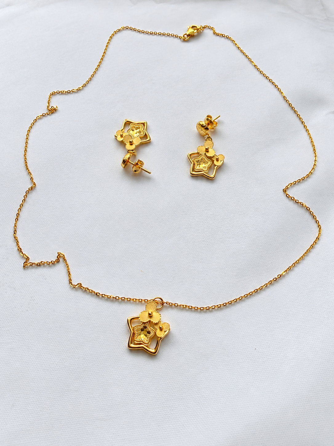 21K Solid Gold Star & Floral Jewelry Set